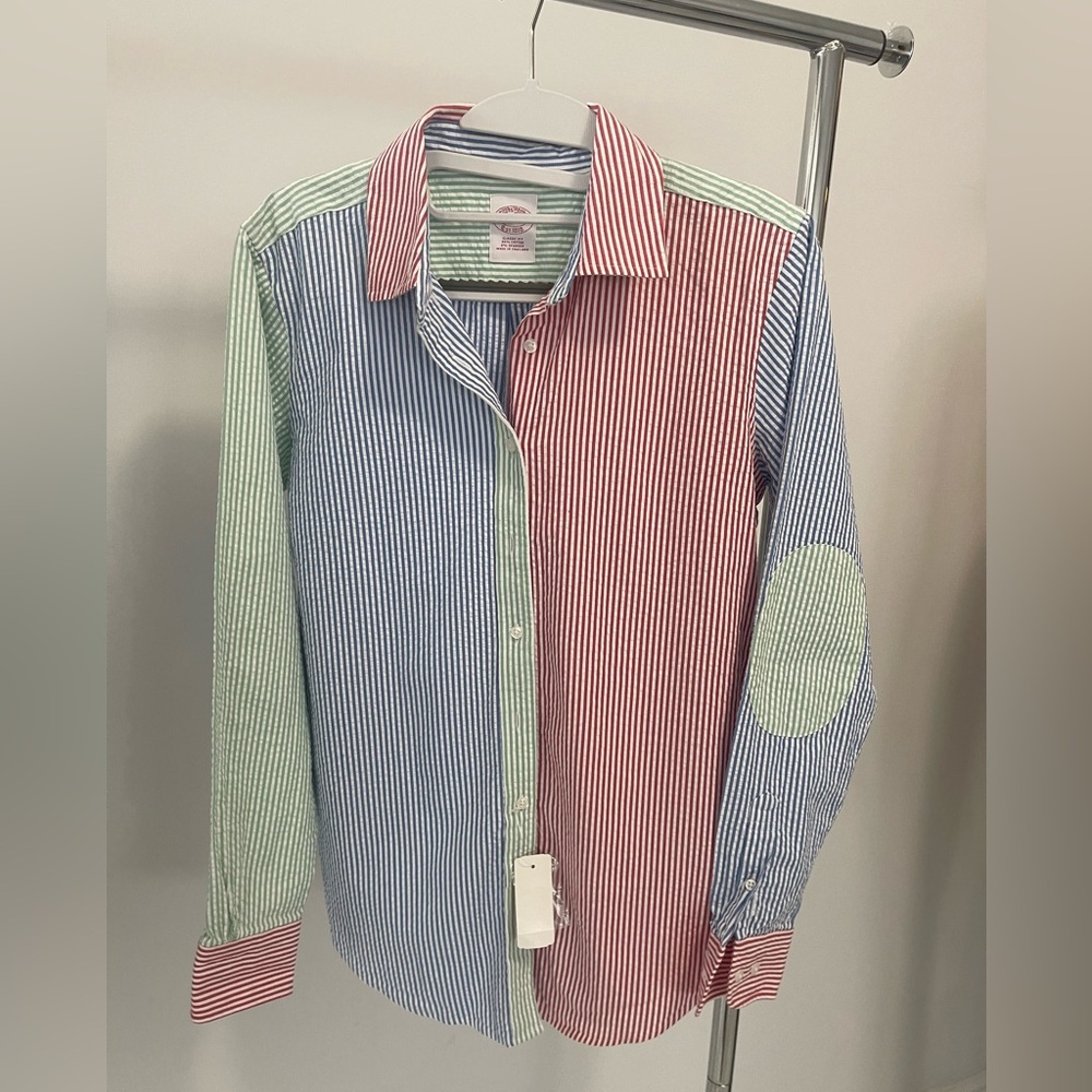 Brooks Brothers Button Down Shirt Size 2 Blue Red Green White Stripes Patchwork